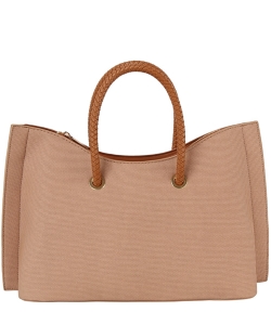 Fashion Canvas Braided Top Handle Satchel DX-0209-M TAUPE